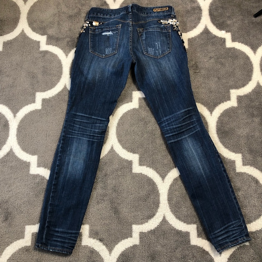 Express Jeans Womens Size 6R Embellished Distressed Skinny Jeans